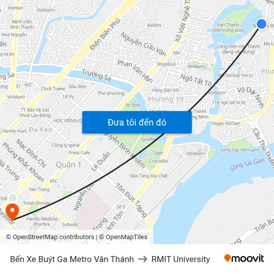 Bến Xe Buýt Ga Metro Văn Thánh to RMIT University map