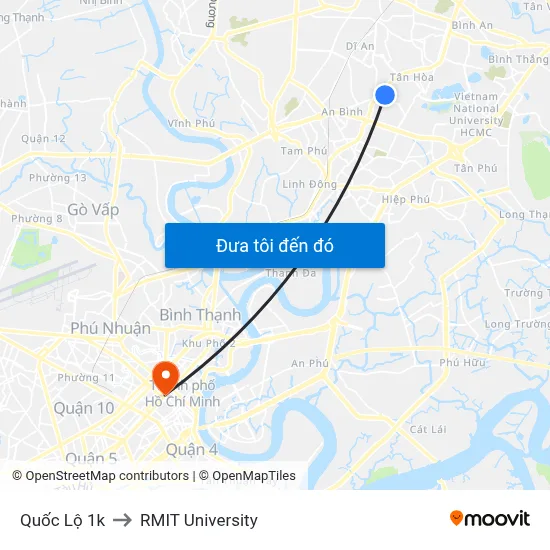 Quốc Lộ 1k to RMIT University map