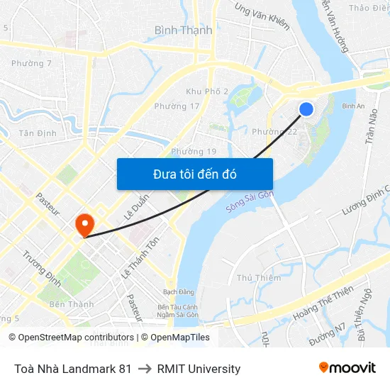 Toà Nhà Landmark 81 to RMIT University map
