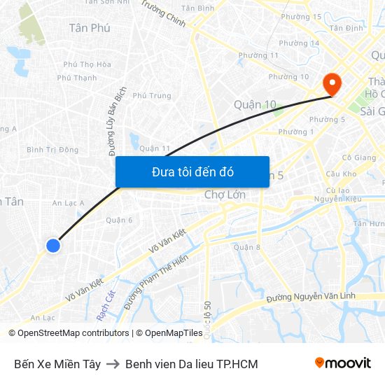 Bến Xe Miền Tây to Benh vien Da lieu TP.HCM map