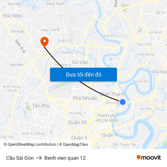 Cầu Sài Gòn to Benh vien quan 12 map