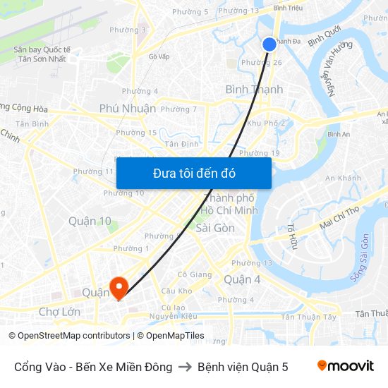 Cổng Vào - Bến Xe Miền Đông to Bệnh viện Quận 5 map