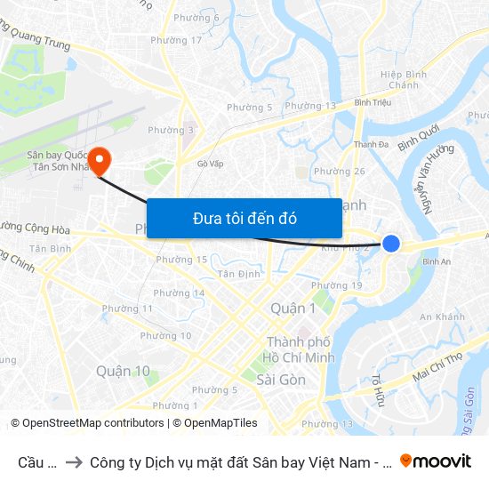 Cầu Sài Gòn to Công ty Dịch vụ mặt đất Sân bay Việt Nam - Chi nhánh Tân Sơn Nhất (VIAGS Tân Sơn Nhất) map