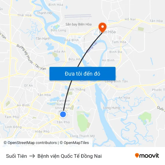 Suối Tiên to Bệnh viện Quốc Tế Đồng Nai map