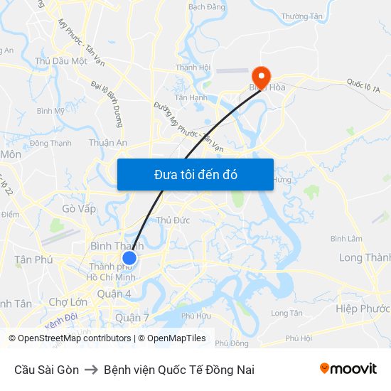 Cầu Sài Gòn to Bệnh viện Quốc Tế Đồng Nai map