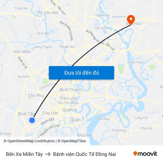 Bến Xe Miền Tây to Bệnh viện Quốc Tế Đồng Nai map