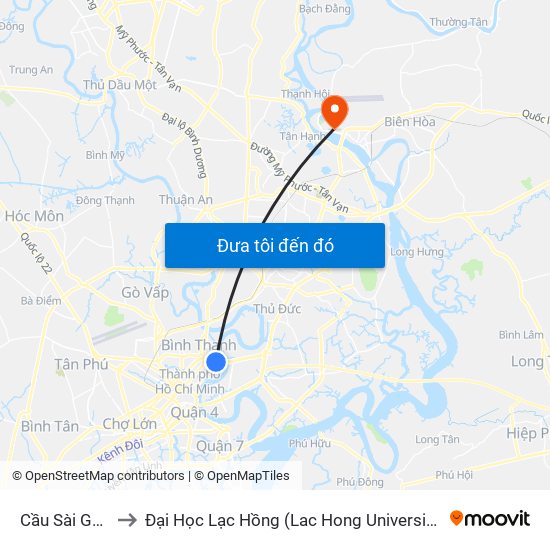 Cầu Sài Gòn to Đại Học Lạc Hồng (Lac Hong University) map