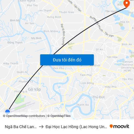 Ngã Ba Chế Lan Viên to Đại Học Lạc Hồng (Lac Hong University) map