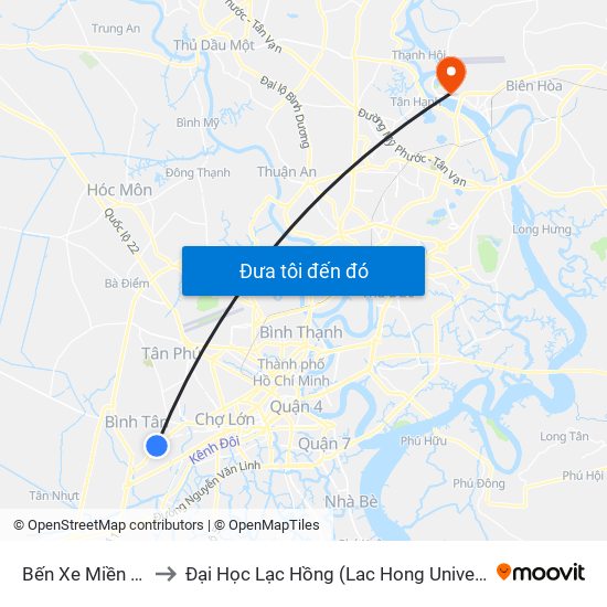 Bến Xe Miền Tây to Đại Học Lạc Hồng (Lac Hong University) map