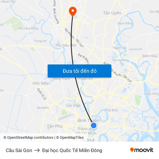 Cầu Sài Gòn to Đại học Quốc Tế Miền Đông map