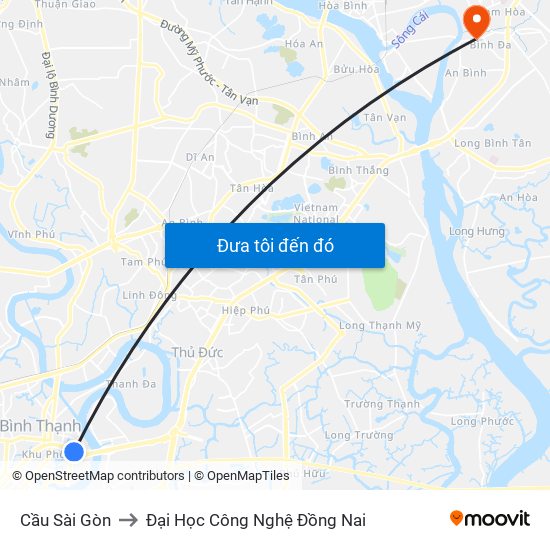 Cầu Sài Gòn to Đại Học Công Nghệ Đồng Nai map