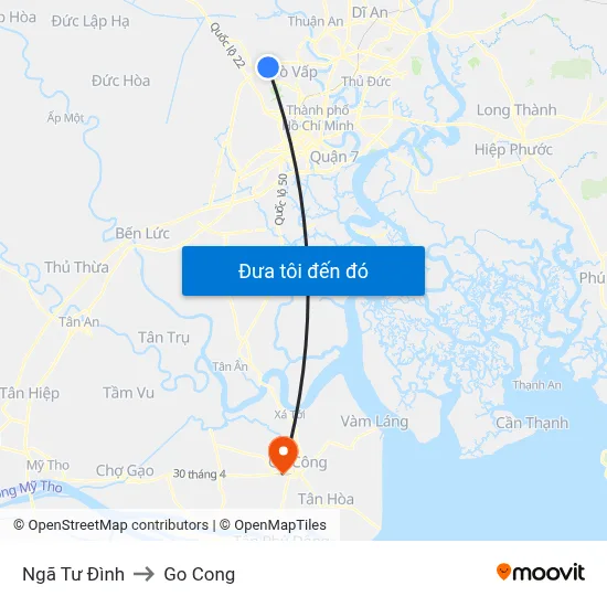 Ngã Tư Đình to Go Cong map