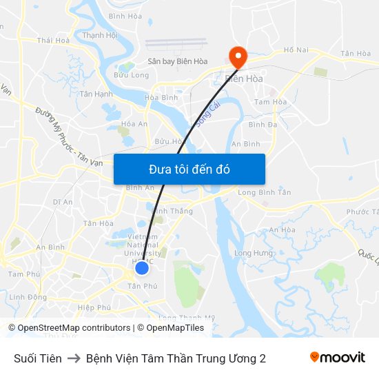 Suối Tiên to Bệnh Viện Tâm Thần Trung Ương 2 map
