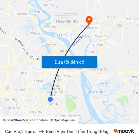 Cầu Vượt Trạm 2 to Bệnh Viện Tâm Thần Trung Ương 2 map