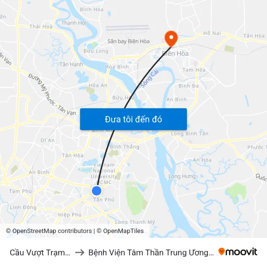 Cầu Vượt Trạm 2 to Bệnh Viện Tâm Thần Trung Ương 2 map