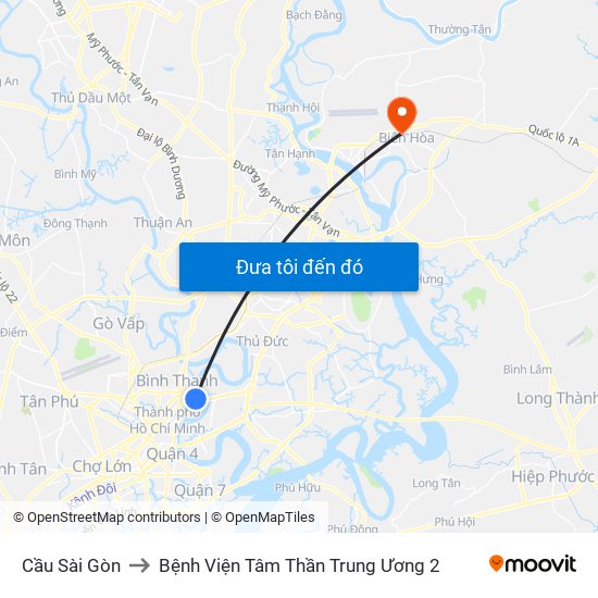 Cầu Sài Gòn to Bệnh Viện Tâm Thần Trung Ương 2 map