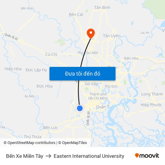 Bến Xe Miền Tây to Eastern International University map