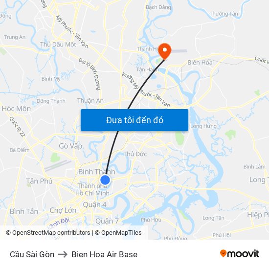 Cầu Sài Gòn to Bien Hoa Air Base map