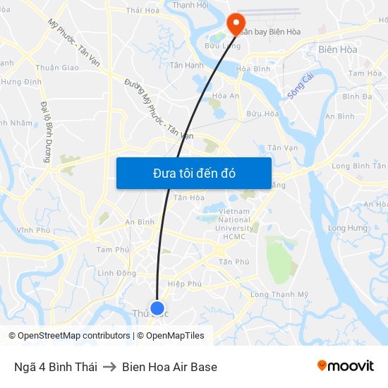 Ngã 4 Bình Thái to Bien Hoa Air Base map