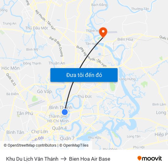 Khu Du Lịch Văn Thánh to Bien Hoa Air Base map