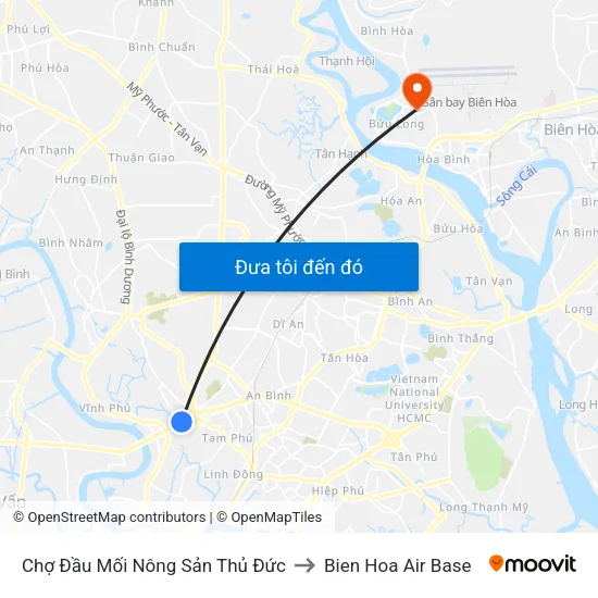 Chợ Đầu Mối Nông Sản Thủ Đức to Bien Hoa Air Base map