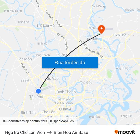 Ngã Ba Chế Lan Viên to Bien Hoa Air Base map