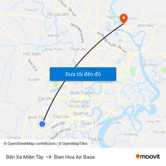 Bến Xe Miền Tây to Bien Hoa Air Base map