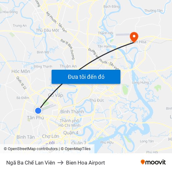 Ngã Ba Chế Lan Viên to Bien Hoa Airport map