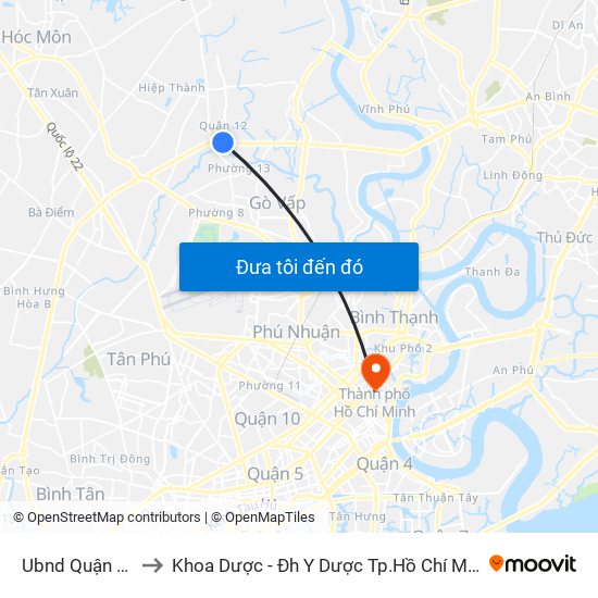 Ubnd Quận 12 to Khoa Dược - Đh Y Dược Tp.Hồ Chí Minh map