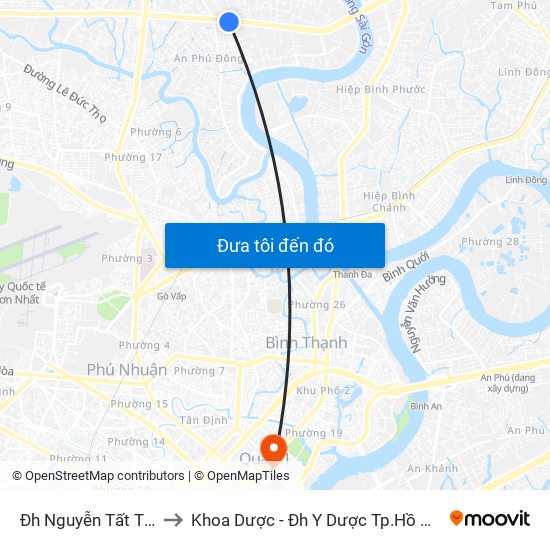 Đh Nguyễn Tất Thành to Khoa Dược - Đh Y Dược Tp.Hồ Chí Minh map