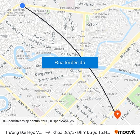 Trường Đại Học Văn Hiến to Khoa Dược - Đh Y Dược Tp.Hồ Chí Minh map