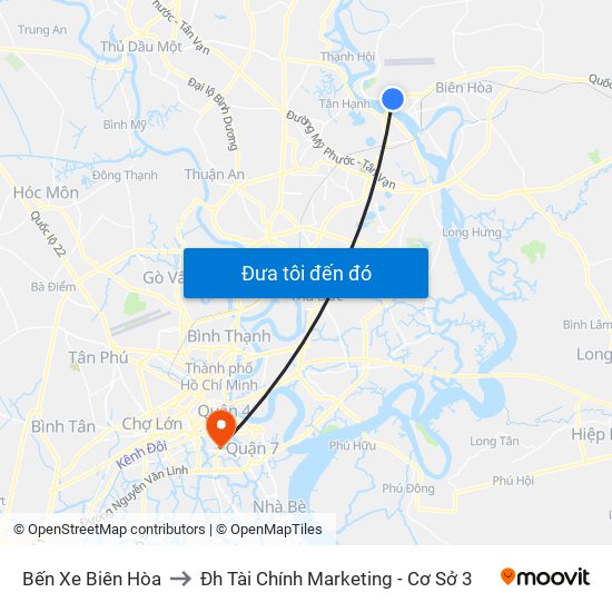 Bến Xe Biên Hòa to Đh Tài Chính Marketing - Cơ Sở 3 map