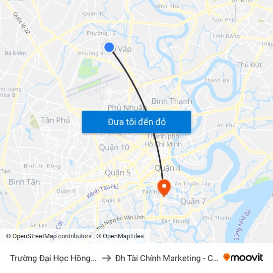 Trường Đại Học Hồng Bàng to Đh Tài Chính Marketing - Cơ Sở 3 map