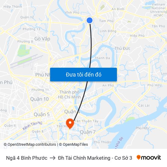 Ngã 4 Bình Phước to Đh Tài Chính Marketing - Cơ Sở 3 map