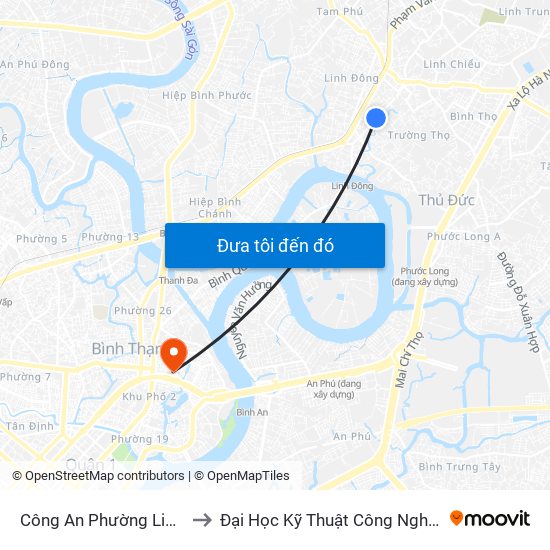 Công An Phường Linh Đông to Đại Học Kỹ Thuật Công Nghệ Tp.Hcm map