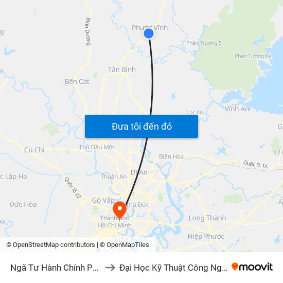 Ngã Tư Hành Chính Phước Vĩnh to Đại Học Kỹ Thuật Công Nghệ Tp.Hcm map