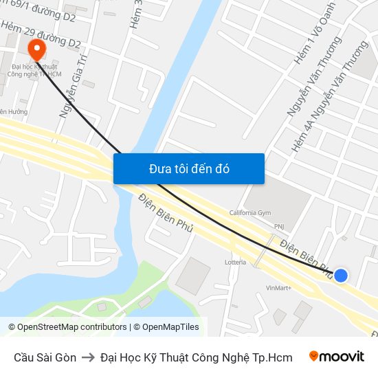 Cầu Sài Gòn to Đại Học Kỹ Thuật Công Nghệ Tp.Hcm map