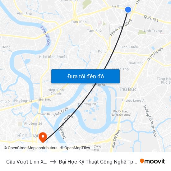 Cầu Vượt Linh Xuân to Đại Học Kỹ Thuật Công Nghệ Tp.Hcm map