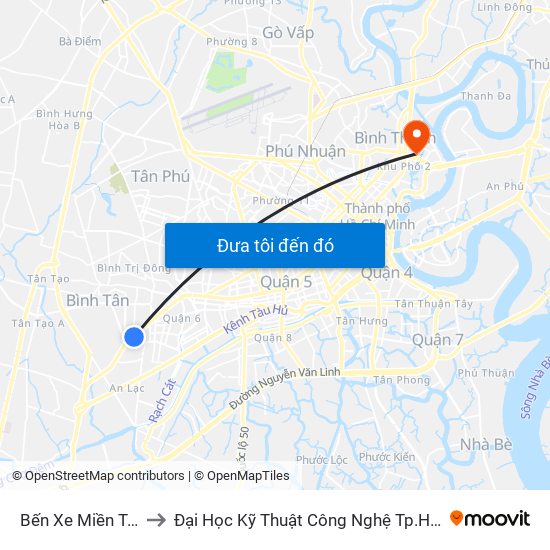 Bến Xe Miền Tây to Đại Học Kỹ Thuật Công Nghệ Tp.Hcm map