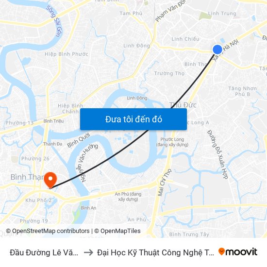 Đầu Đường Lê Văn Chí to Đại Học Kỹ Thuật Công Nghệ Tp.Hcm map