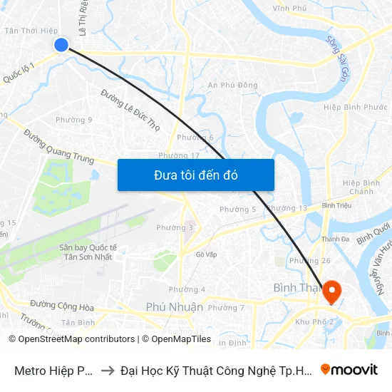 Metro Hiệp Phú to Đại Học Kỹ Thuật Công Nghệ Tp.Hcm map