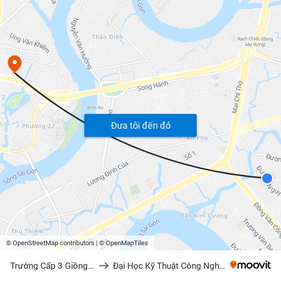 Trường Cấp 3 Giồng Ông Tố to Đại Học Kỹ Thuật Công Nghệ Tp.Hcm map