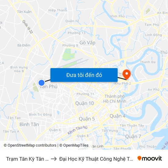 Trạm Tân Kỳ Tân Quý to Đại Học Kỹ Thuật Công Nghệ Tp.Hcm map