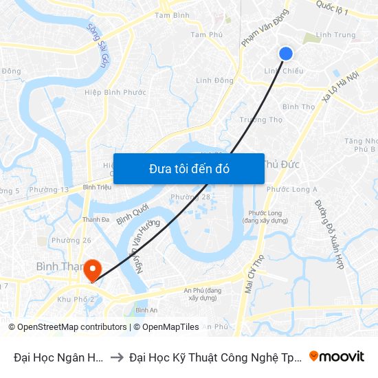 Đại Học Ngân Hàng to Đại Học Kỹ Thuật Công Nghệ Tp.Hcm map