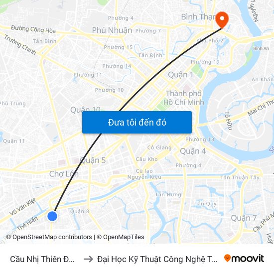 Cầu Nhị Thiên Đường to Đại Học Kỹ Thuật Công Nghệ Tp.Hcm map