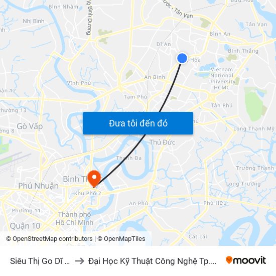 Siêu Thị Go Dĩ An to Đại Học Kỹ Thuật Công Nghệ Tp.Hcm map