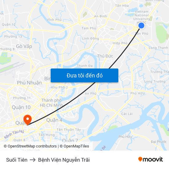 Suối Tiên to Bệnh Viện Nguyễn Trãi map