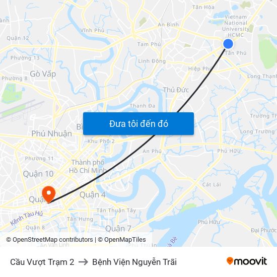 Cầu Vượt Trạm 2 to Bệnh Viện Nguyễn Trãi map