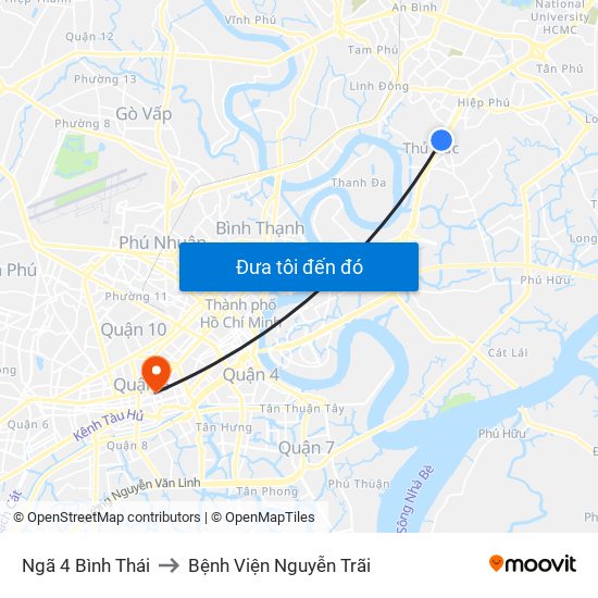 Ngã 4 Bình Thái to Bệnh Viện Nguyễn Trãi map