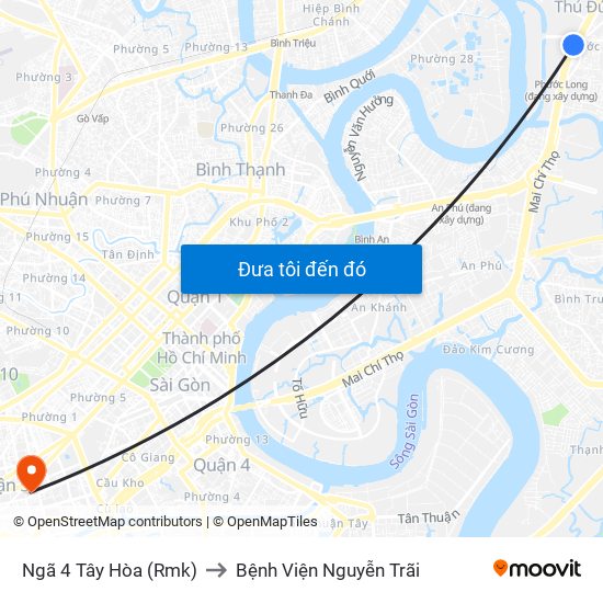 Ngã 4 Tây Hòa (Rmk) to Bệnh Viện Nguyễn Trãi map